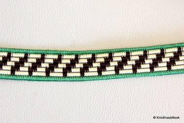 Beige And Brown Thread Lace Trim,Red/ Green Piping Trim, Approx. 22mm wide - 140316L147 / 48